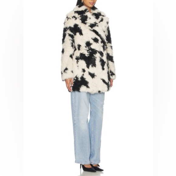 Free People x REVOLVE Jade Cow Fur Coat in Black & White - Picture 9 of 16